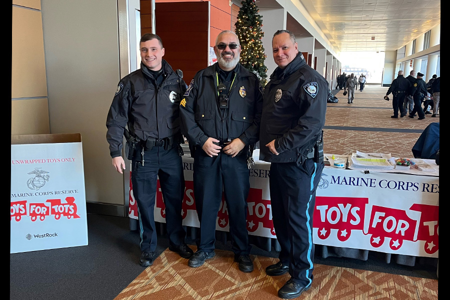 Three officers at toys for tots
