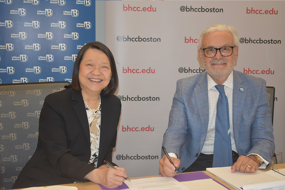 BHCC UMass Boston presidents signing the agreement