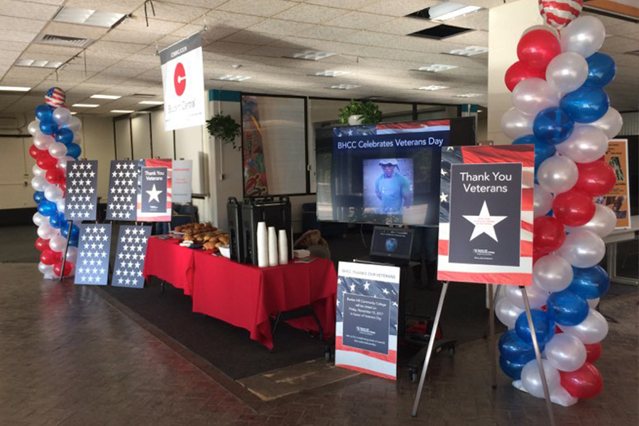 BHCC lobby decorated for veterans day