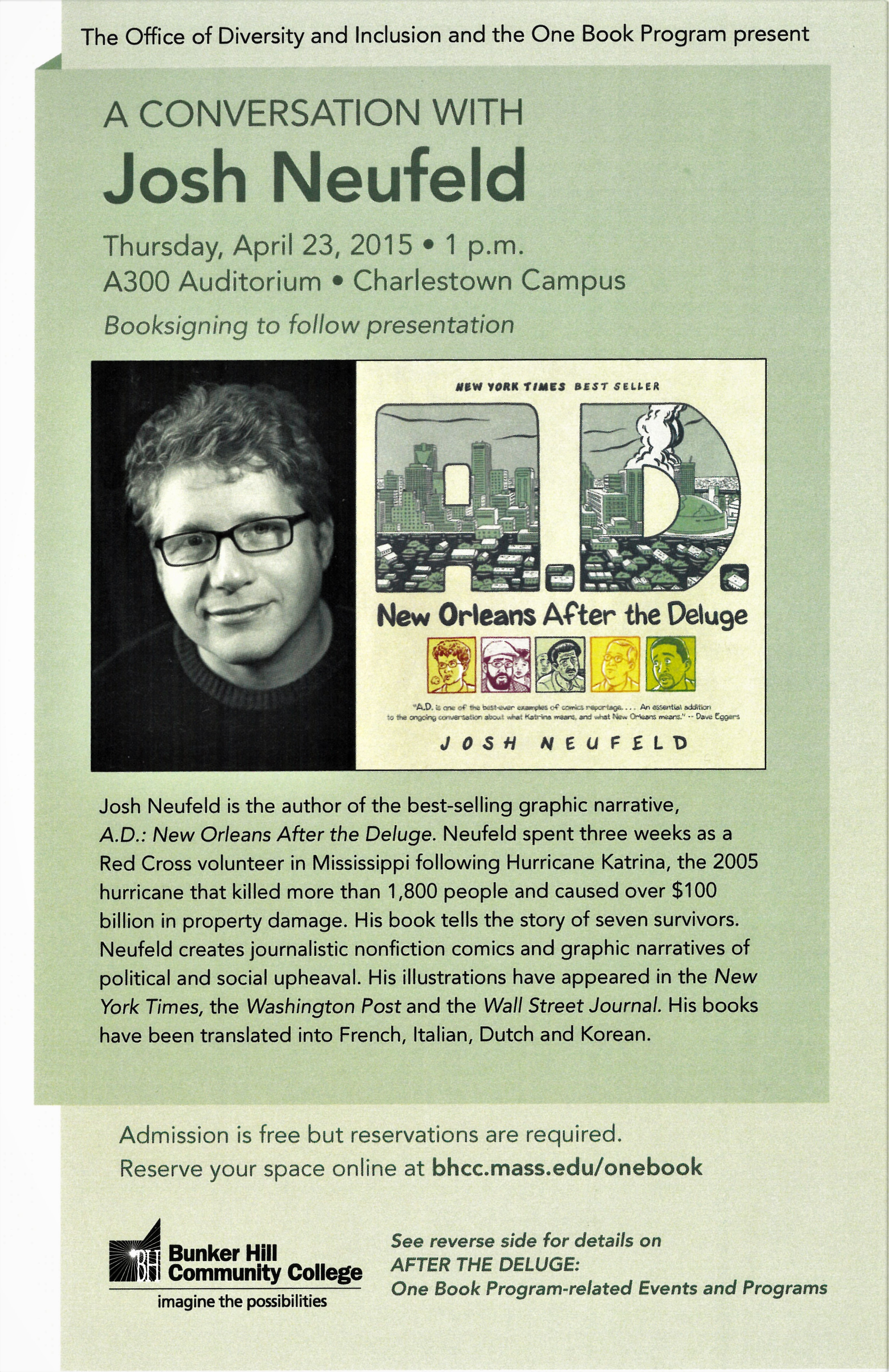 Neufeld_AD15.jpg - Event flyer for A Conversation with Josh Neufeld April 23, 2015