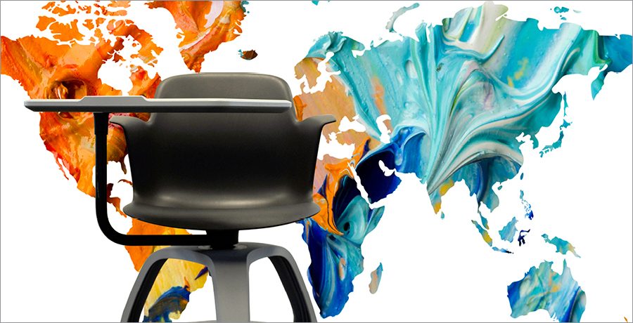 A chair with an abstract background splash