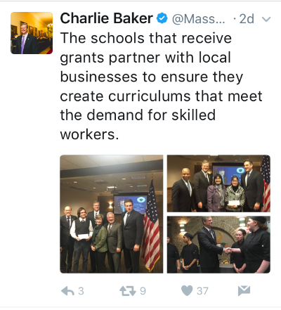 Tweet from Governor Baker
