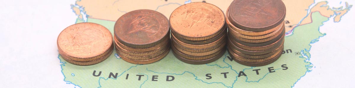 Coins on top of a map Coins on a map