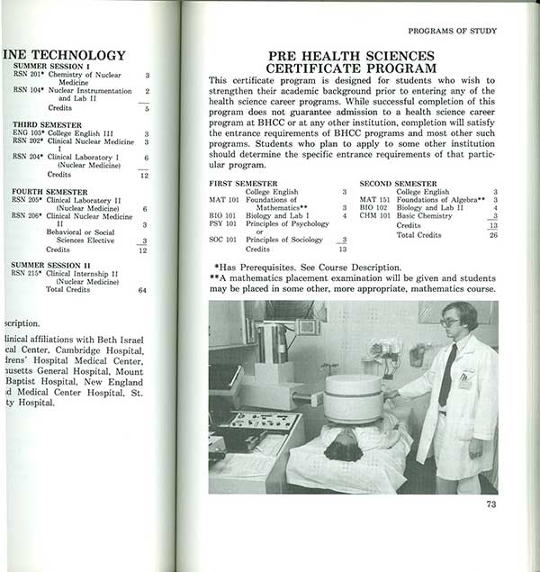 Scan of Health Sciences portion of College Catalog
