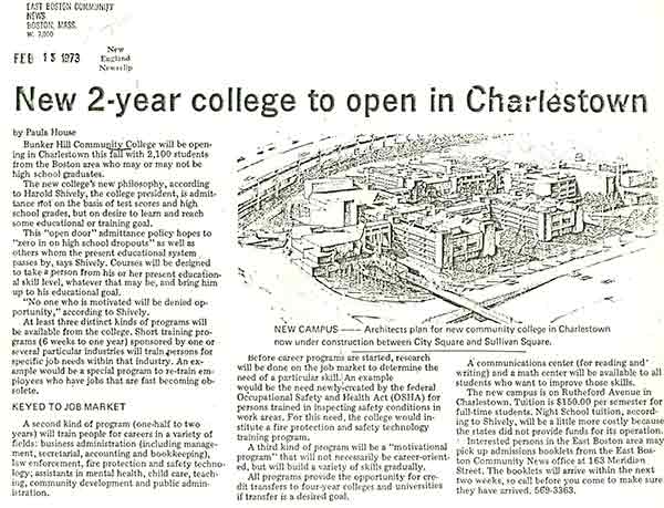 East Boston Community News Article Feb 15, 1973: New 2-year college to open in Charlestown